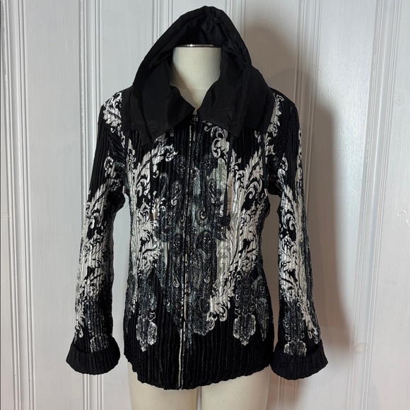 Jackets & Blazers - ELENA WANG Reversible Black & Paisley Jacket with Sculptural Collar